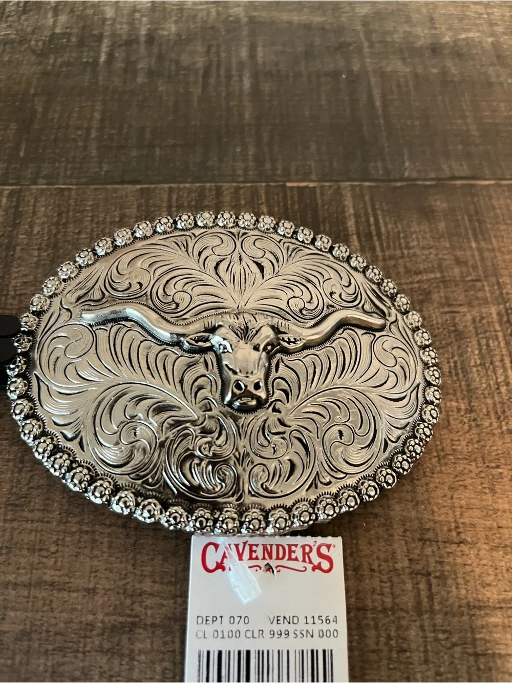 AndWest Men's Silver Longhorn Belt Buckle Western Oval‎ Steer Berry Edge NWT